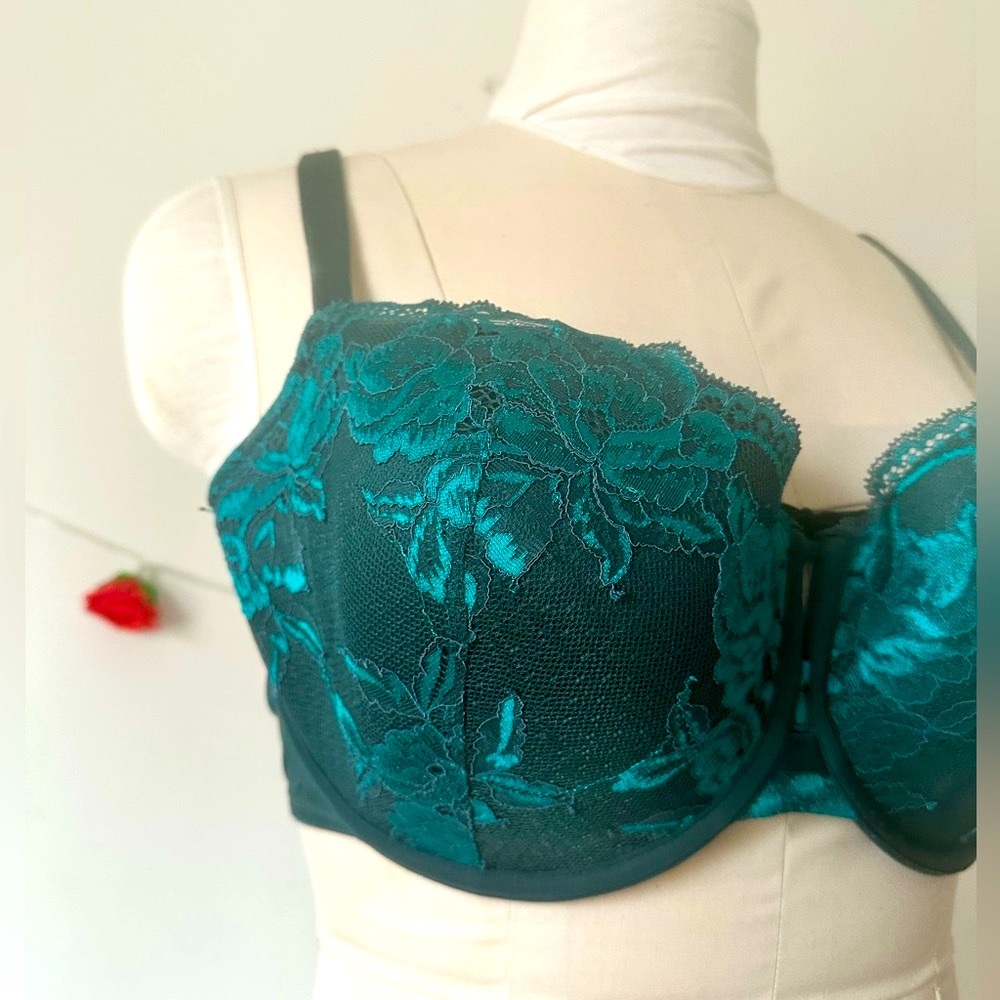 La SENZA Teal Dark Green Floral Lace Bra 38DD - Picture 2 of 6